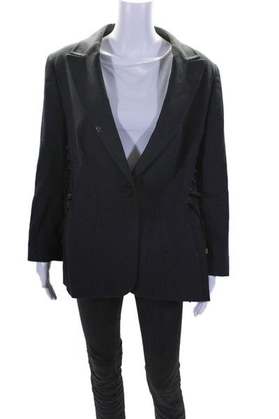 Escada Womens Single Button Pointed Lapel Blazer Jacket Black Cotton Size IT 44