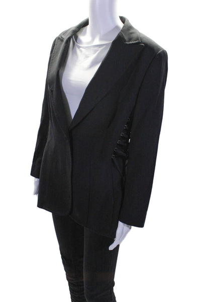 Escada Womens Single Button Pointed Lapel Blazer Jacket Black Cotton Size IT 44