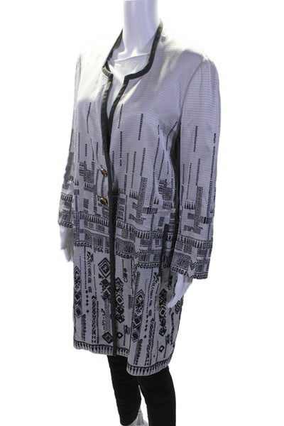 Etro Womens Button Up Long Sleeve Printed Woven Duster Jacket Gray Black IT 44