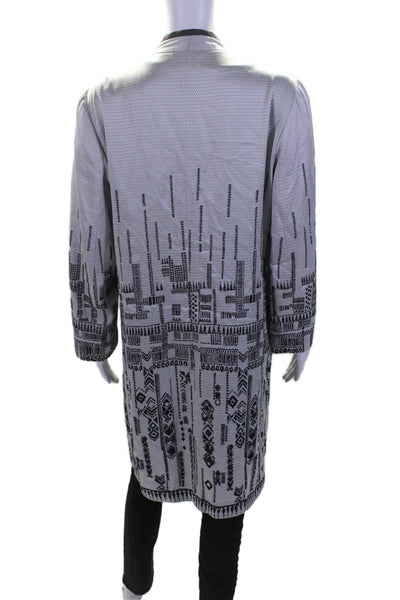 Etro Womens Button Up Long Sleeve Printed Woven Duster Jacket Gray Black IT 44