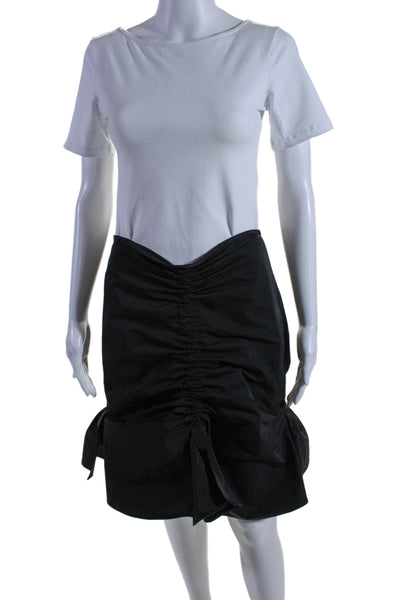 Ellery Womens Ruched Zipped Ruffled Hem Slip-On Midi Skirt Black Size 6