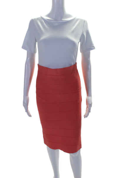 BCBGMAXAZRIA Womens Solid Orange Textured Knee Length Pencil Skirt Size S