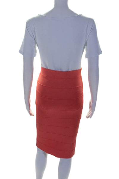 BCBGMAXAZRIA Womens Solid Orange Textured Knee Length Pencil Skirt Size S