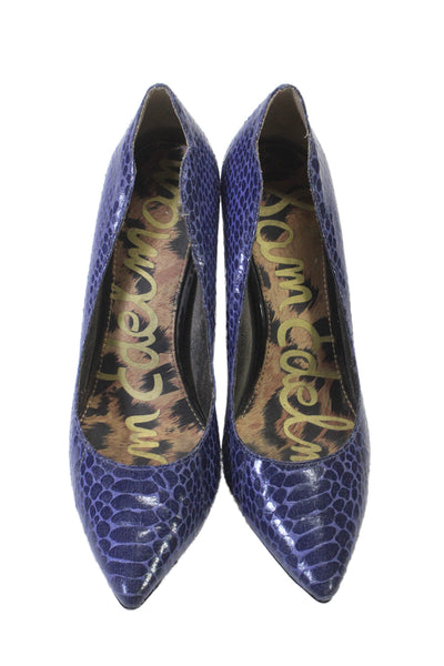 Sam Edelman Womens Slip On Point Toe Snakeskin Print High Heels Purple 6