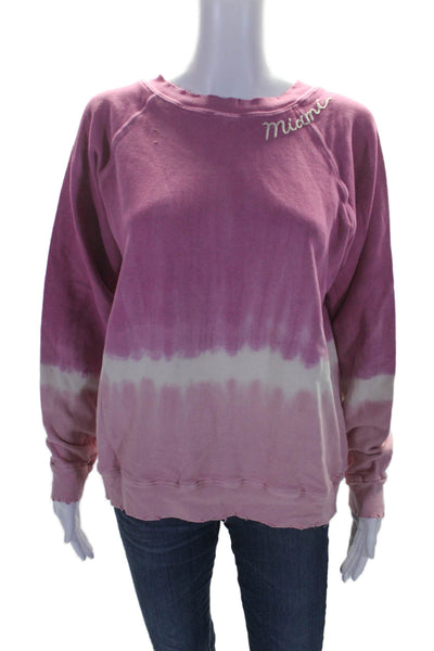 ISMBS Womens Cotton Pink Tie Dye Distress Crew Neck Pullover Sweatshirt Size XS