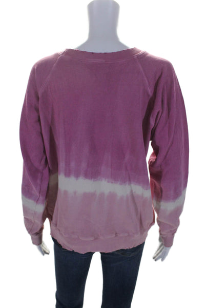 ISMBS Womens Cotton Pink Tie Dye Distress Crew Neck Pullover Sweatshirt Size XS