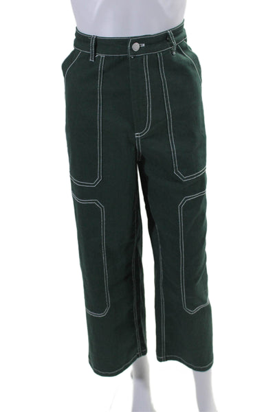 By Dylan Womens High Rise Contrast Trim Wide Leg Jeans Green Size S