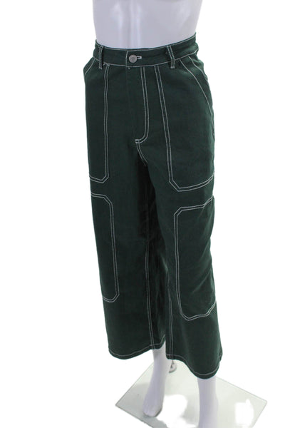 By Dylan Womens High Rise Contrast Trim Wide Leg Jeans Green Size S