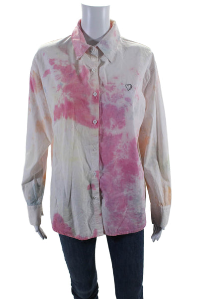 Adika Womens Cotton Tie Dye Print Long Sleeve Button Down Blouse Multi Size XS