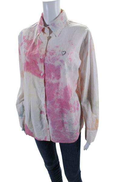 Adika Womens Cotton Tie Dye Print Long Sleeve Button Down Blouse Multi Size XS