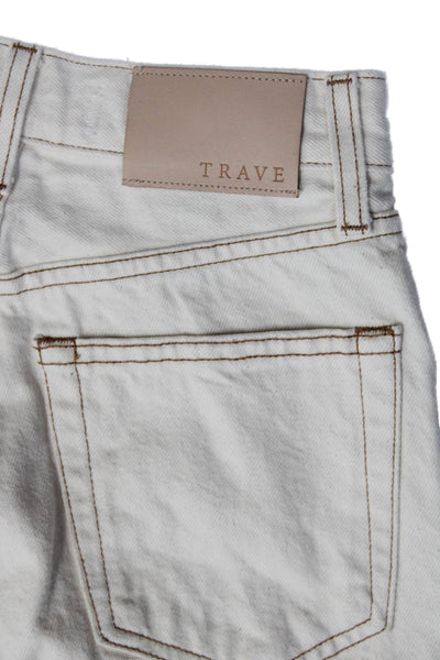 Trave Womens Cotton High Rise Raw Hem Straight Leg Jeans Beige Size 24