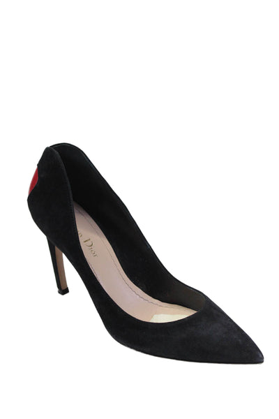 Christian Dior Womens Stiletto Pointed Toe Heart Back Pumps Black Suede Size 38