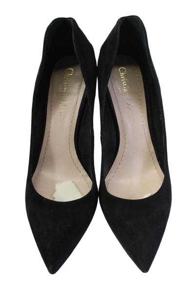 Christian Dior Womens Stiletto Pointed Toe Heart Back Pumps Black Suede Size 38