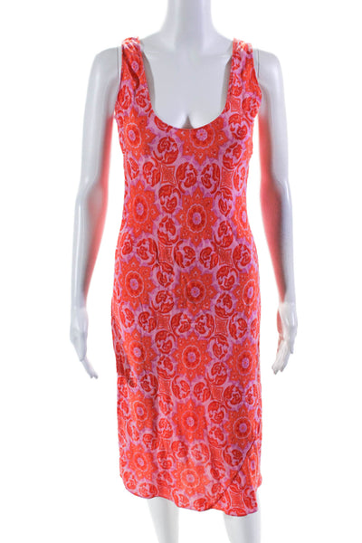 Tibi Womens Silk Floral Print Scoop Neck slip Dress Pink Orange Size 4