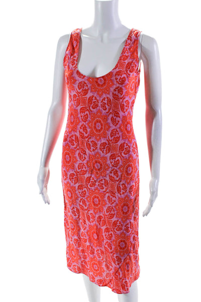 Tibi Womens Silk Floral Print Scoop Neck slip Dress Pink Orange Size 4