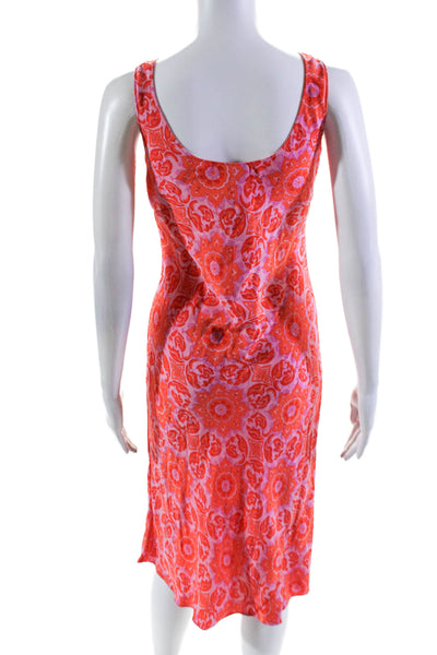 Tibi Womens Silk Floral Print Scoop Neck slip Dress Pink Orange Size 4