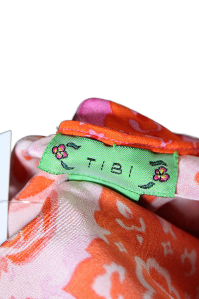 Tibi Womens Silk Floral Print Scoop Neck slip Dress Pink Orange Size 4