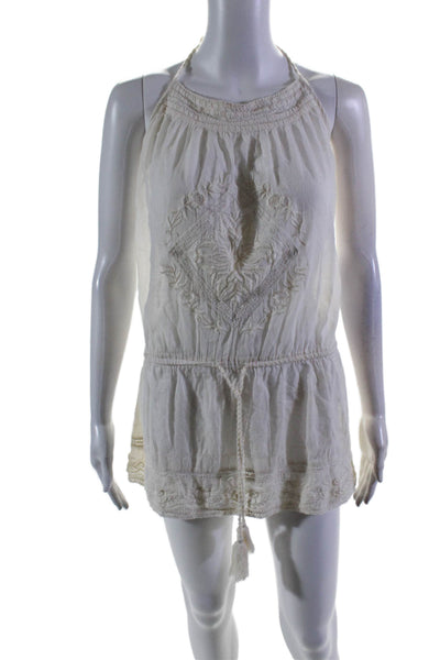 Star Mela Womens Cotton White Eyelet Halter Neck Sleeveless Mini Dress Size M