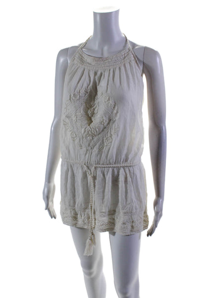 Star Mela Womens Cotton White Eyelet Halter Neck Sleeveless Mini Dress Size M