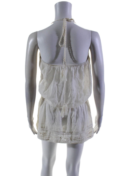 Star Mela Womens Cotton White Eyelet Halter Neck Sleeveless Mini Dress Size M