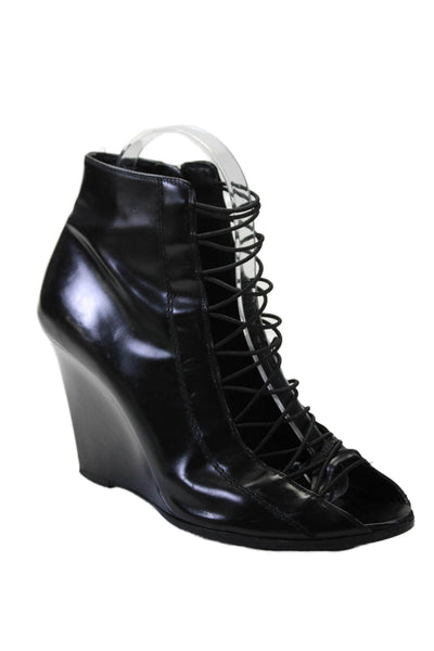 Givenchy Womens Patent Leather Strappy Open Toe Wedge Ankle Boots Black Size 5