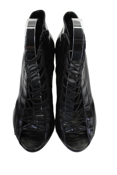 Givenchy Womens Patent Leather Strappy Open Toe Wedge Ankle Boots Black Size 5