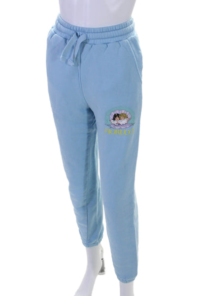 Fiorucci Womens Blue Cotton Graphic Print Cuff Ankle Jogger Sweatpants Size XS