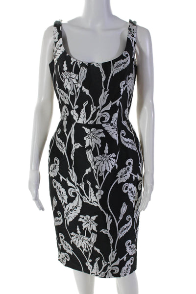 Wayne Clark Womens Floral Embroidered Round Neck Sleeveless Dress Black Size 6