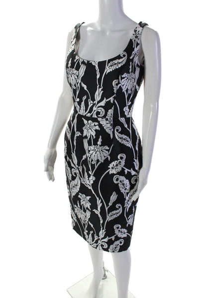 Wayne Clark Womens Floral Embroidered Round Neck Sleeveless Dress Black Size 6