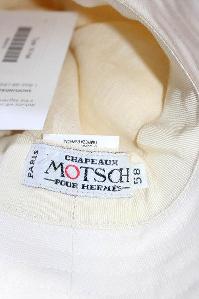 Chapeaux Motssh Pour Hermes Womens Cream Linen Bucket Hat Size 58