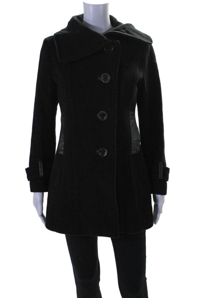 Mackage Womens Wool Collared Patchwork Long Sleeve Buttoned Coat Black Size S