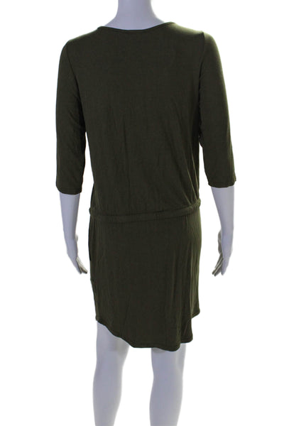 Lascana Womens Olive Green Tie Waisted Front Zip 3/4 Sleeve Shift Dress Size M