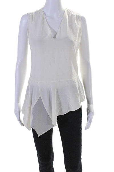 Elie Tahari Womens Cream Silk V-Neck Sleeveless Mesh Trim Blouse Top Size XS