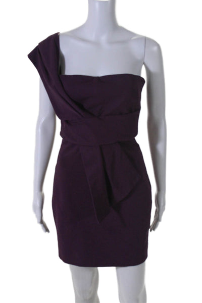 Cushnie Women's One Shoulder Cinch Waist Party Mini Dress Purple Size 4