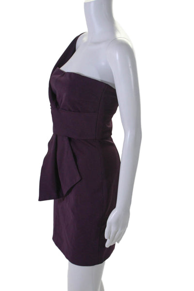 Cushnie Women's One Shoulder Cinch Waist Party Mini Dress Purple Size 4