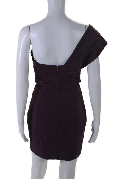 Cushnie Women's One Shoulder Cinch Waist Party Mini Dress Purple Size 4