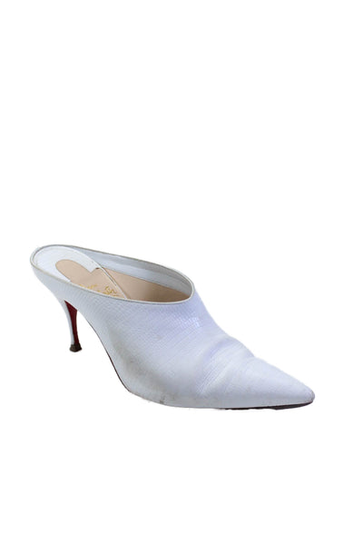 Christian Louboutin Womens Slip On Snakeskin Print Pointed Toe Heels White 6