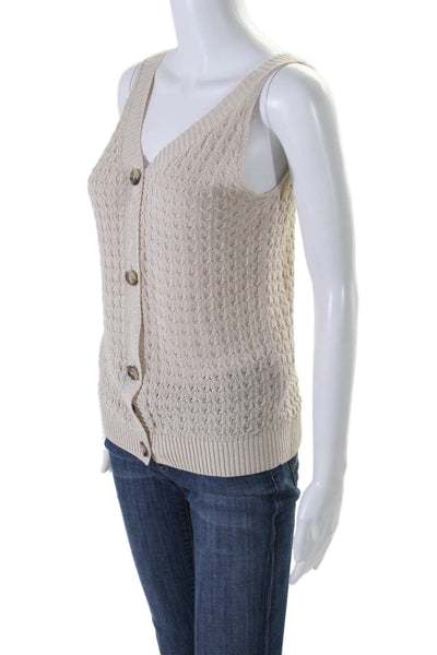 Knitss Womens Cotton Blend Knit V-Neck Sleeveless Button Up Top Beige Size S