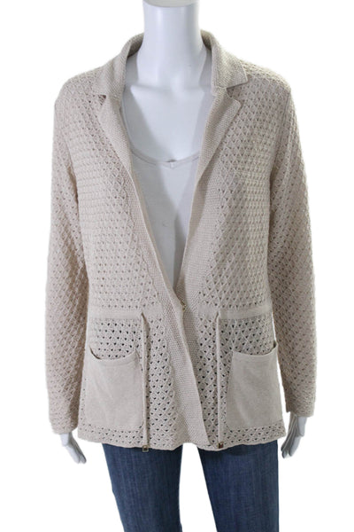 Knitss Womens Cotton Blend Collared Button Up Cardigan Sweater Beige Size S