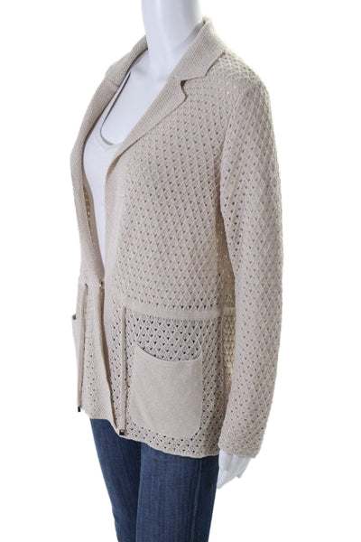 Knitss Womens Cotton Blend Collared Button Up Cardigan Sweater Beige Size S