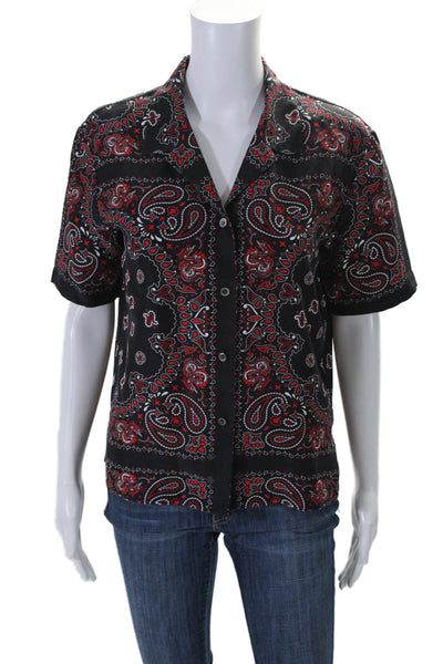 Alexander Wang Womens Button Up Collared Bandana Print Silk Shirt Black Red XS