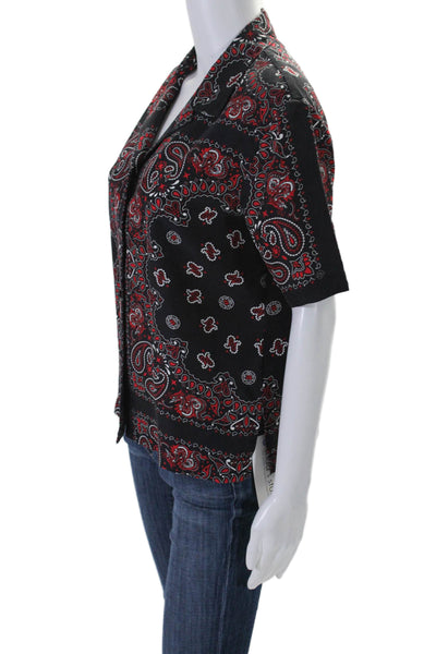 Alexander Wang Womens Button Up Collared Bandana Print Silk Shirt Black Red XS