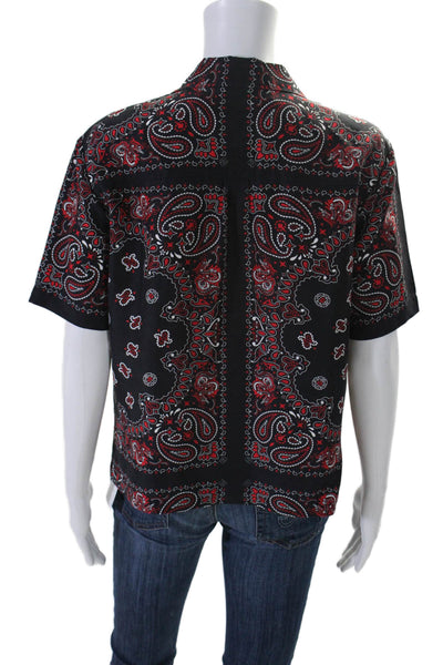 Alexander Wang Womens Button Up Collared Bandana Print Silk Shirt Black Red XS