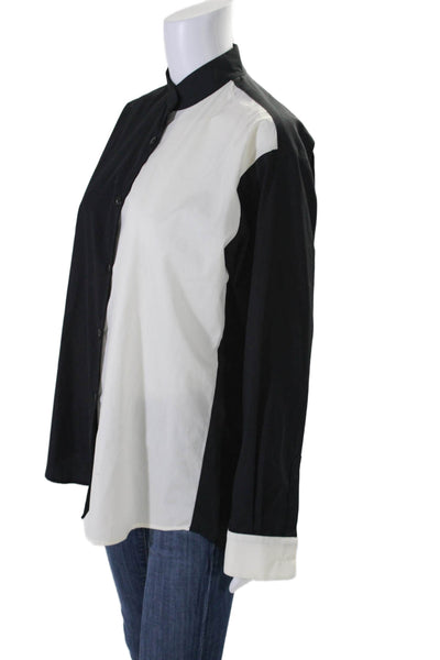 Kimberly Taylor Womens Button Front Collarless Split Shirt Black White Small