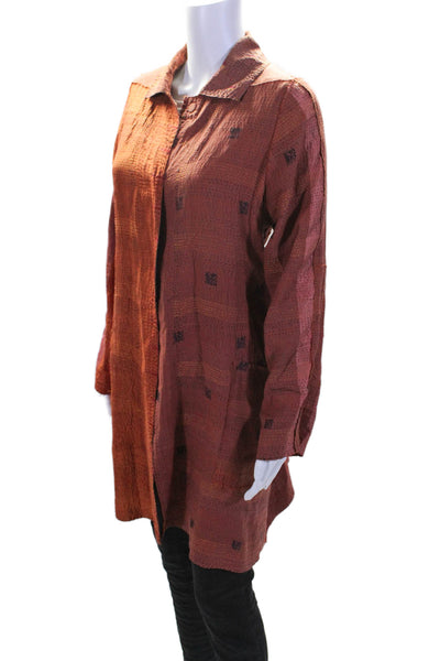 Mieko Mintz Womens Silk Cotton Reversible Kantha Kimono Jacket Orange Medium