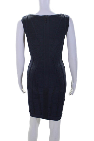 Herve Leger Womens Round Neck Zipped Midi Bandage Bodycon Dress Navy Size S