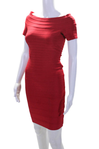 Herve Leger Womens Round Neck Short Sleeve Bandage Bodycon Dress Red Size S