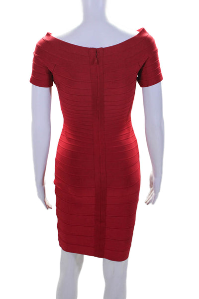 Herve Leger Womens Round Neck Short Sleeve Bandage Bodycon Dress Red Size S