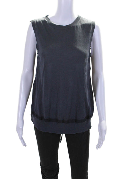 Moncler Womens Patchwork Ribbed Textured Sleeveless Blouse Top Navy Size S