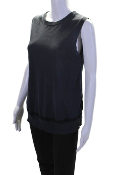 Moncler Womens Patchwork Ribbed Textured Sleeveless Blouse Top Navy Size S